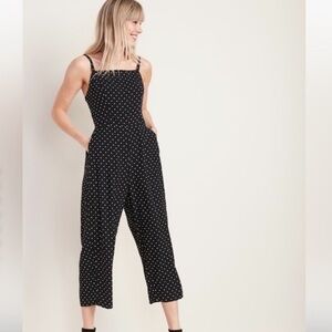 2/$15 Navy blue and white polka dot romper jumper wide leg ruched back size XS